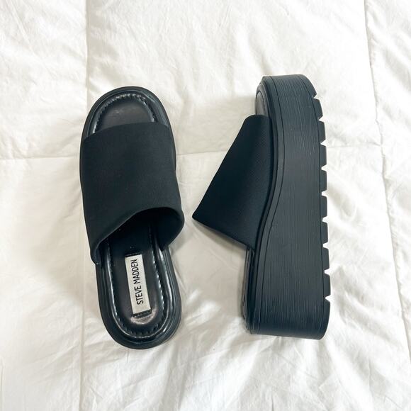 Steve Madden Overjoyed Black Mesh Platform Slide Sandals Size 8.5M EUC - Picture 1 of 8